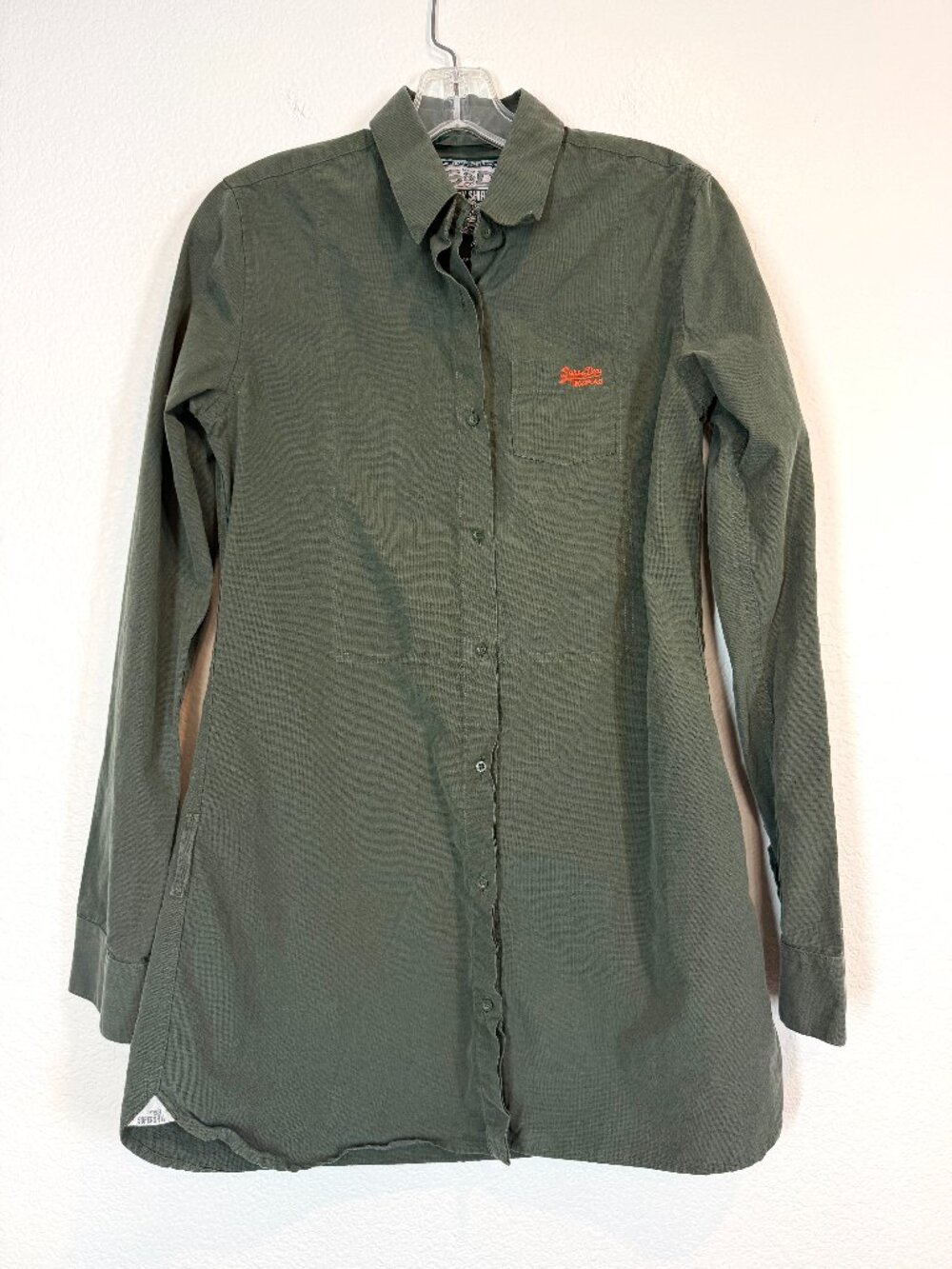 Superdry Tunic Shirt Large Olive Green Longline Button Down Shacket
